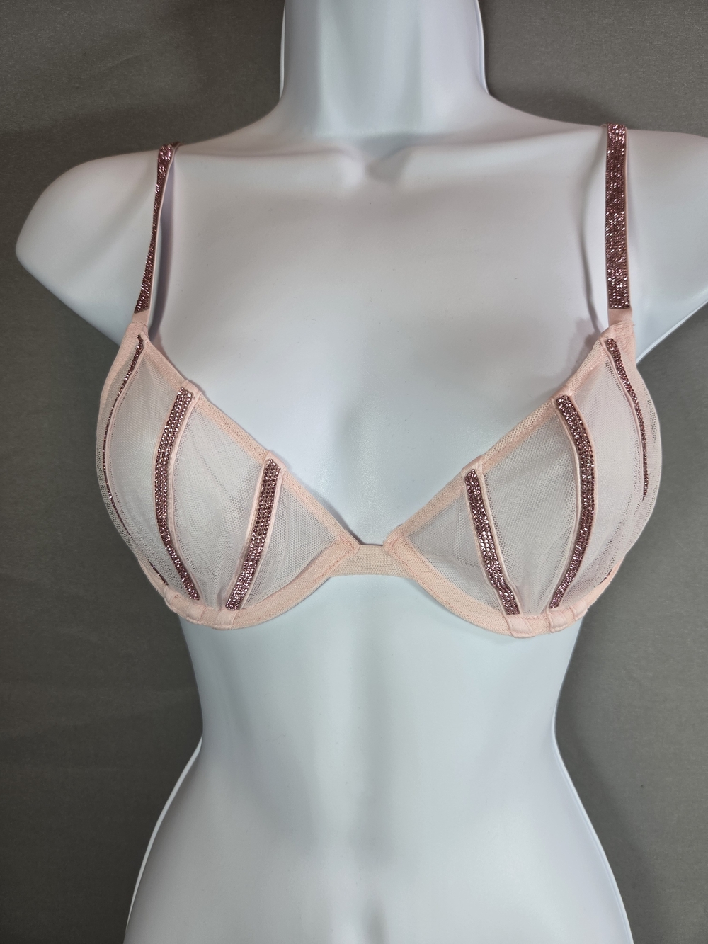 Victoria’s Secret Very Sexy 34B Sheer Mesh Rhinestone Shine Strap Bra NWT